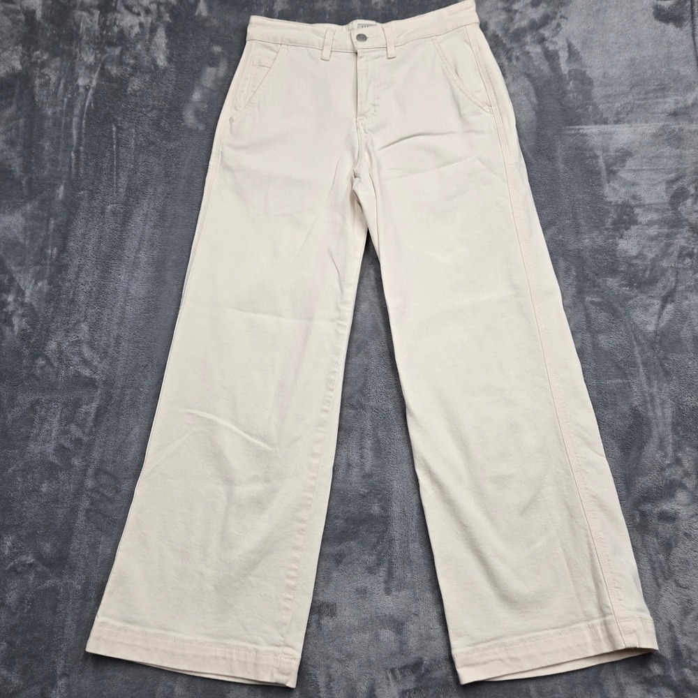 LL Bean Classic Fit Wide Leg Pants Cream Off White Cotton Blend Womens Size 4